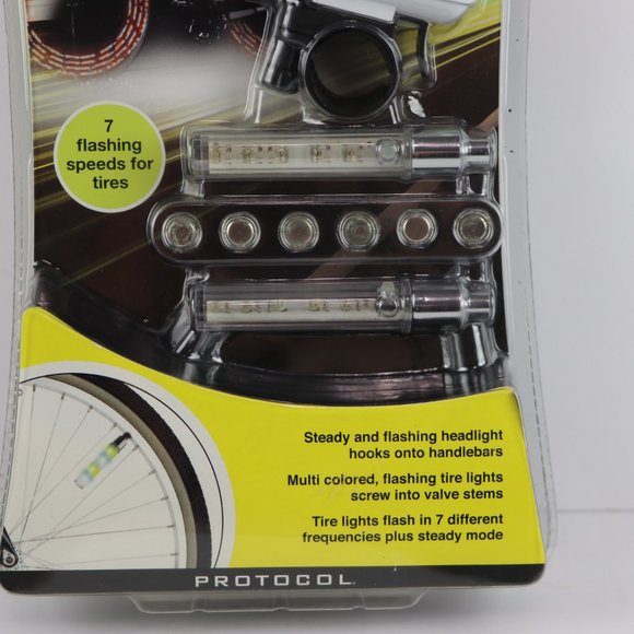 Protocol Bike Safety Light Set For Handlebars And Wheels ~ 7 Flashing Speeds - Picture 2 of 7